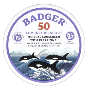 Badger, Adventure Sport, Mineral Sunscreen with Clear Zinc, SPF 50, Unscented, 2.4 oz (68 g)